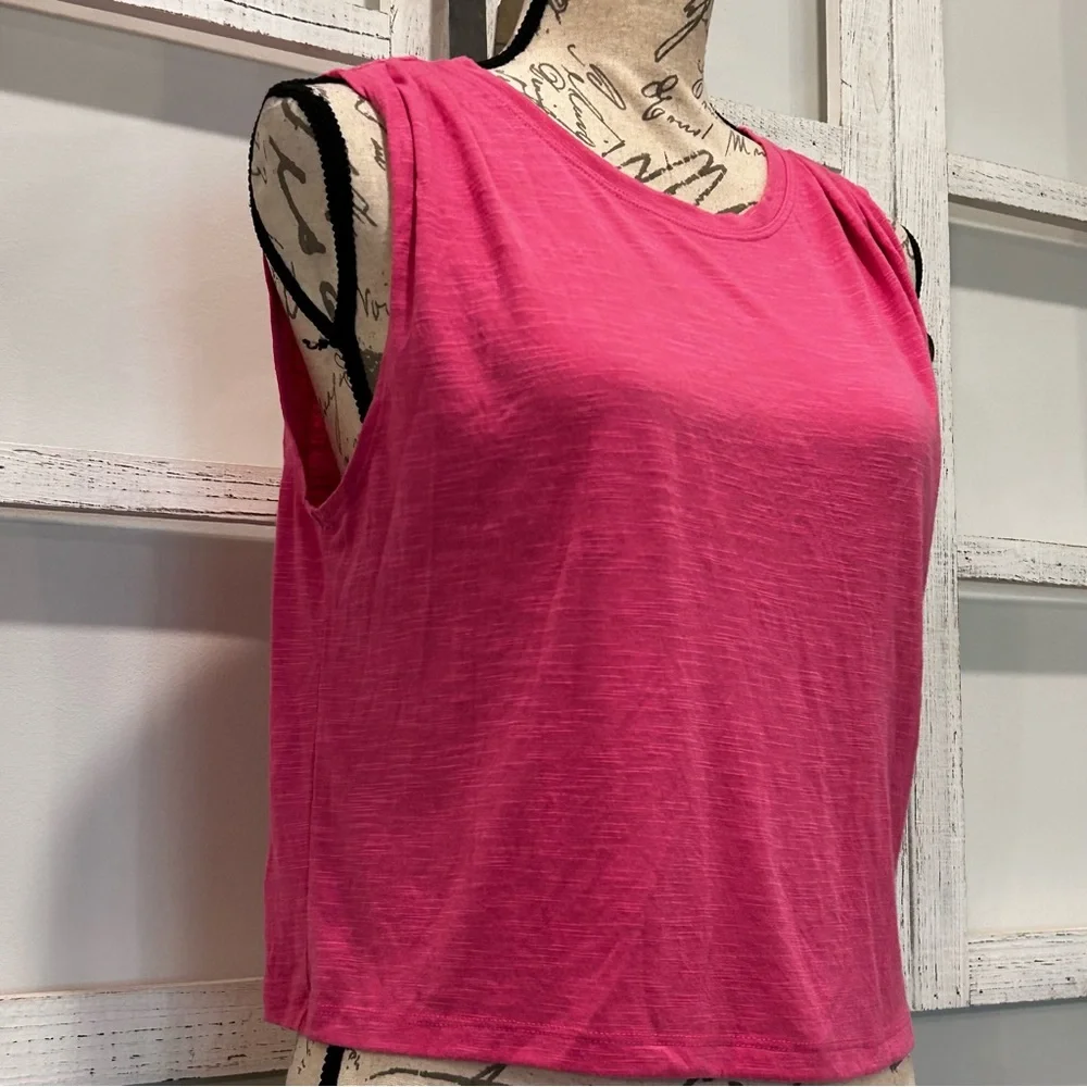 JoyLab Cropped Pink Muscle Shirt Pin-tucked Shoulders Loose Fit Casual Size XS - Picture 3 of 9